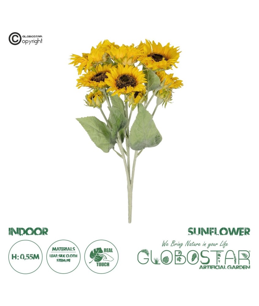 GloboStar® Artificial Garden YELLOW SUNFLOWER BRANCH 21382 Τεχνητό Διακοσμητικό Κλαδί Ηλιοτρόπιο Κίτρινο Y55cm